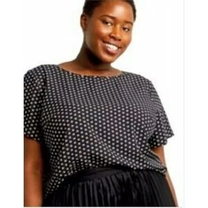 Ava & Viv Size 4X Polka Dot Back Button Up‎ Blouse Black White Plus Size